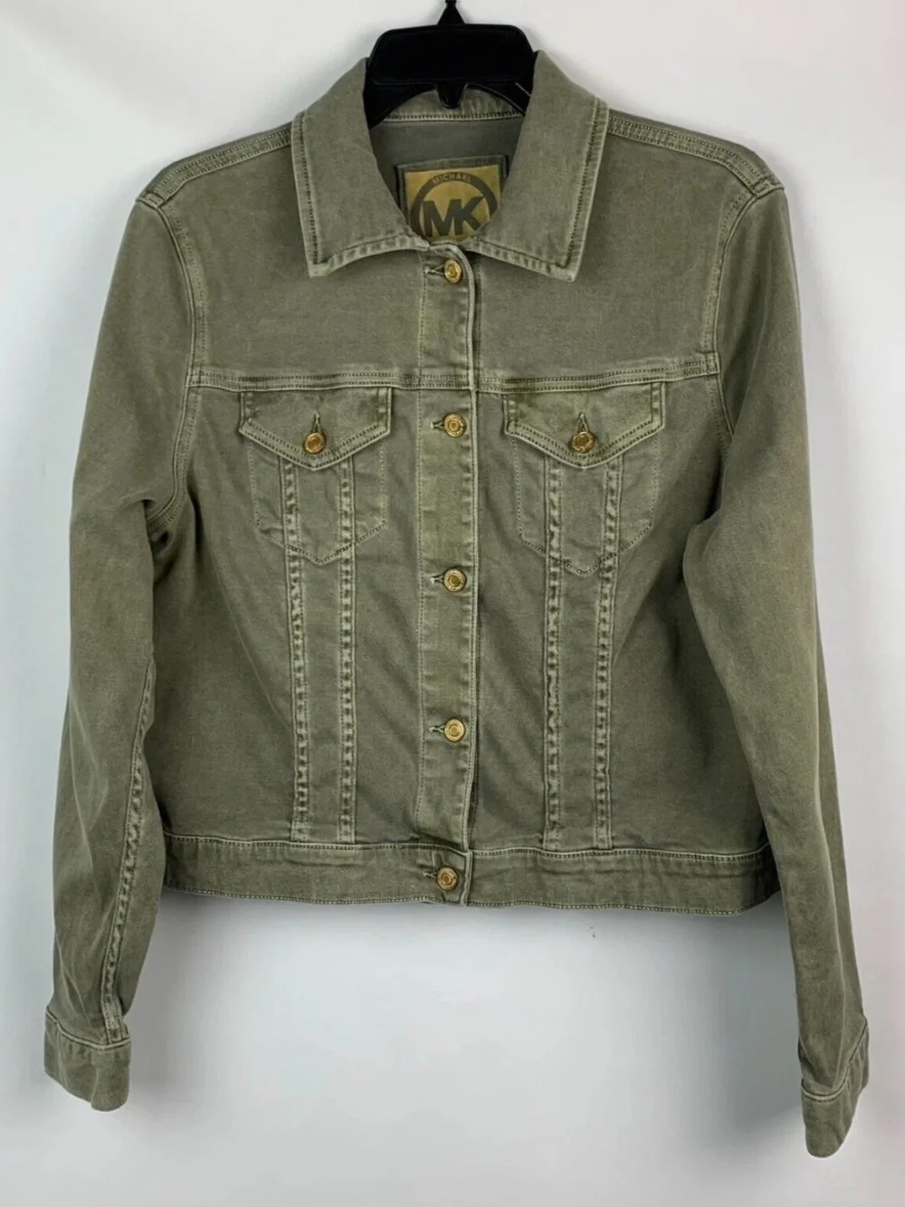 Michael Kors Olive Green Denim Jacket with Button Front